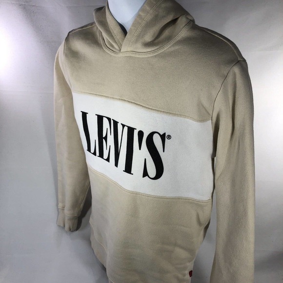 LEVIS HOODIE MENS SMALL BEIGE/TAN/WHITE HOODED SWEATSHIRT PULLOVER - Picture 8 of 15